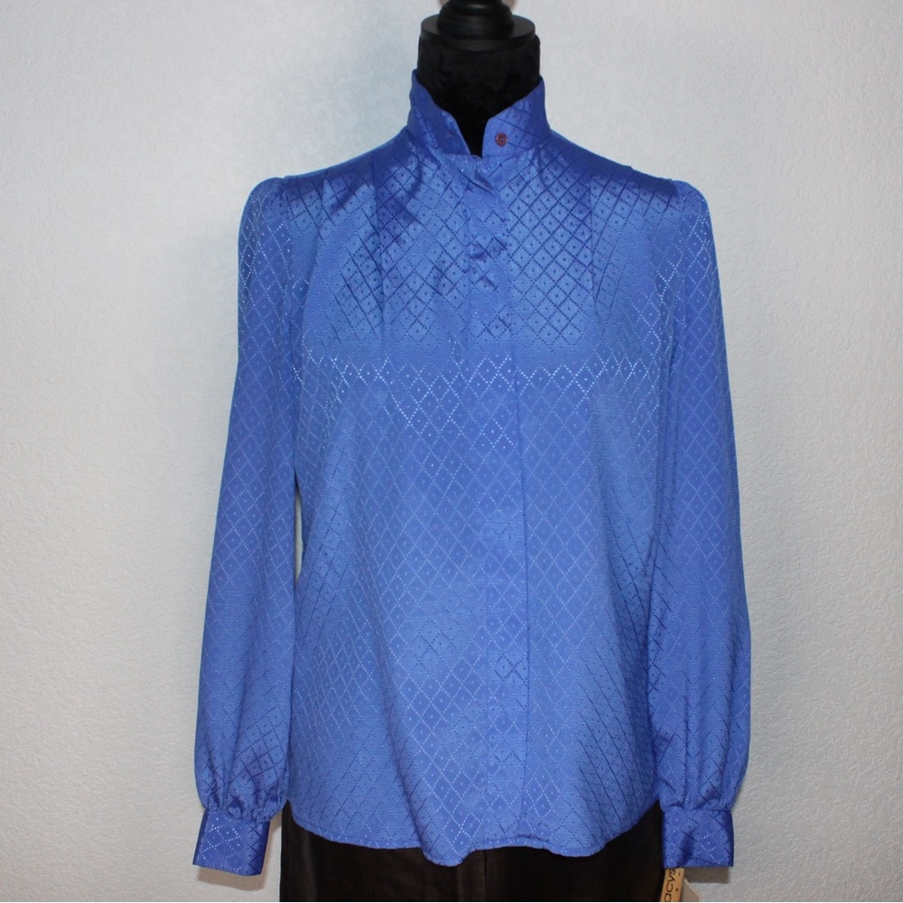 NWT Vintage Anne Klein Royal Blue Diamond Jacquard Motif Blouse – Size 4